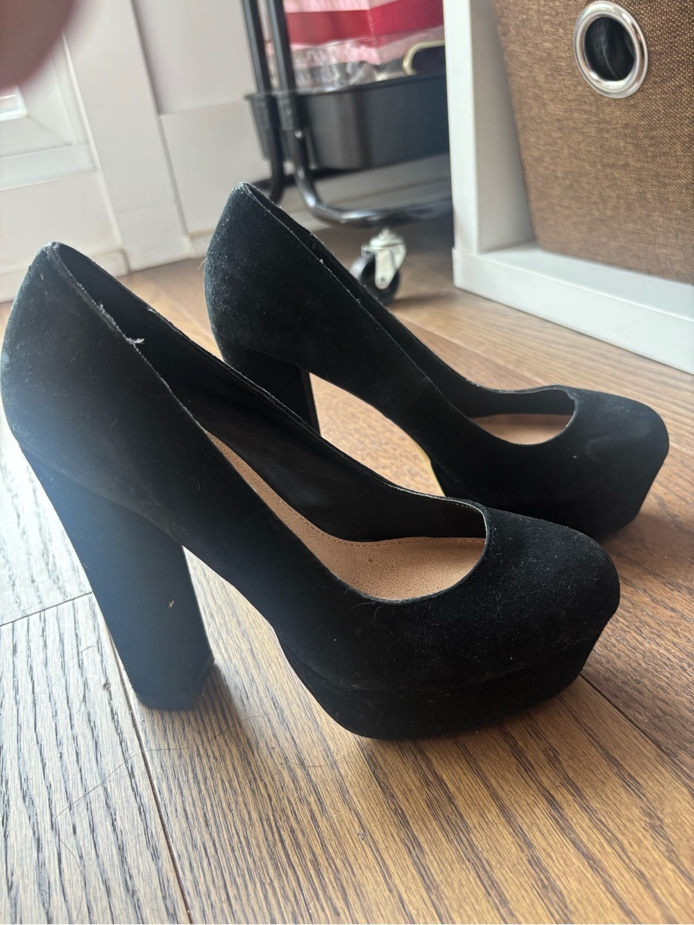 Steve Madden Betty Black Platform Chunky Heel - Women's Suede Dress Shoes
